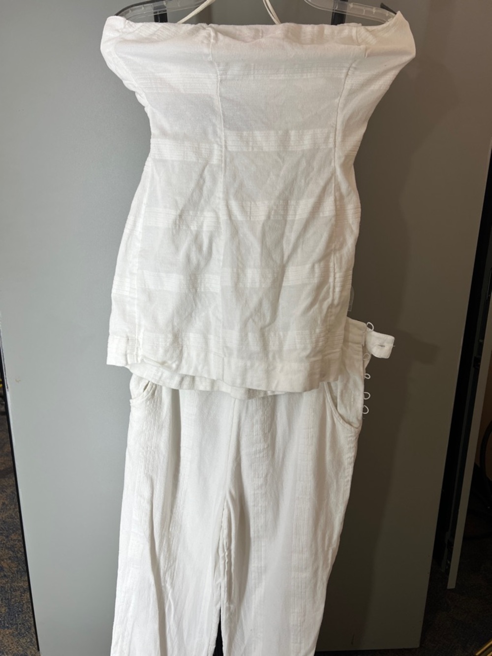 Free People White Strapless Wide-Leg Romper with Side Lace-Up